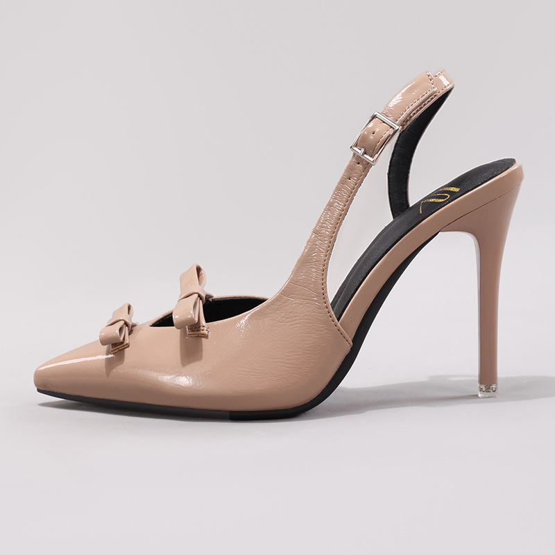 WEIBENA Exclusive for Cross-Border Bow High Heels Elegant Sexy Pointed Toe after Wedding Banquet Strap Stiletto Sandals European and American Style