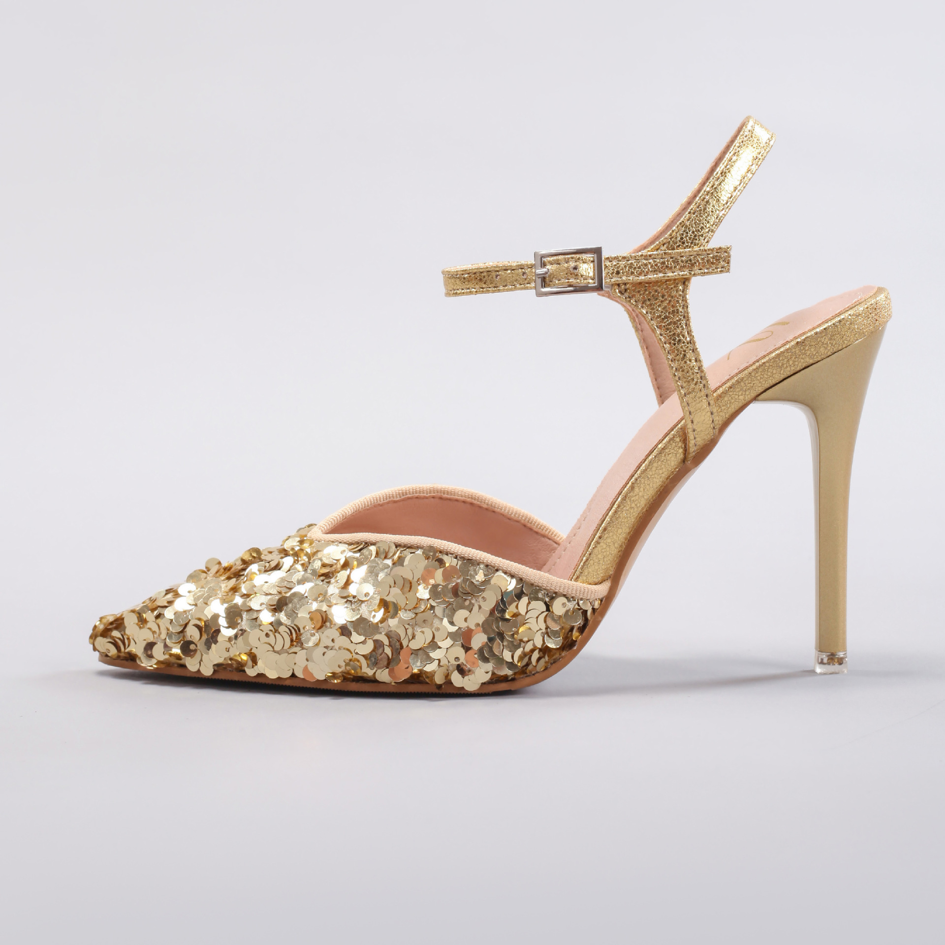 WEIBENA Sequin Gold High Heels Women Sexy Pointed Toe Elegant Party Gold Super High Heel Sandals Exclusive for Cross-Border European and American Style