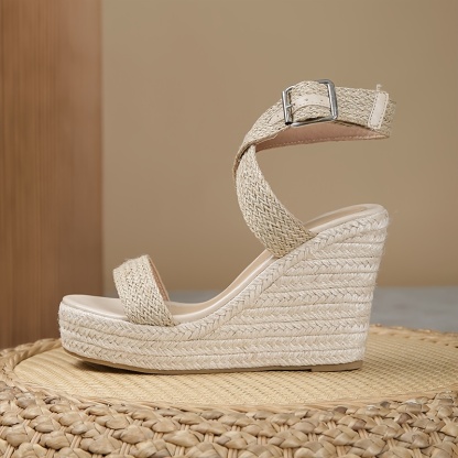 Women's Platform Wedge Espadrille Sandals, Lightweight Ankle Buckle Strap Shoes, Comfortable Open Toe Heels