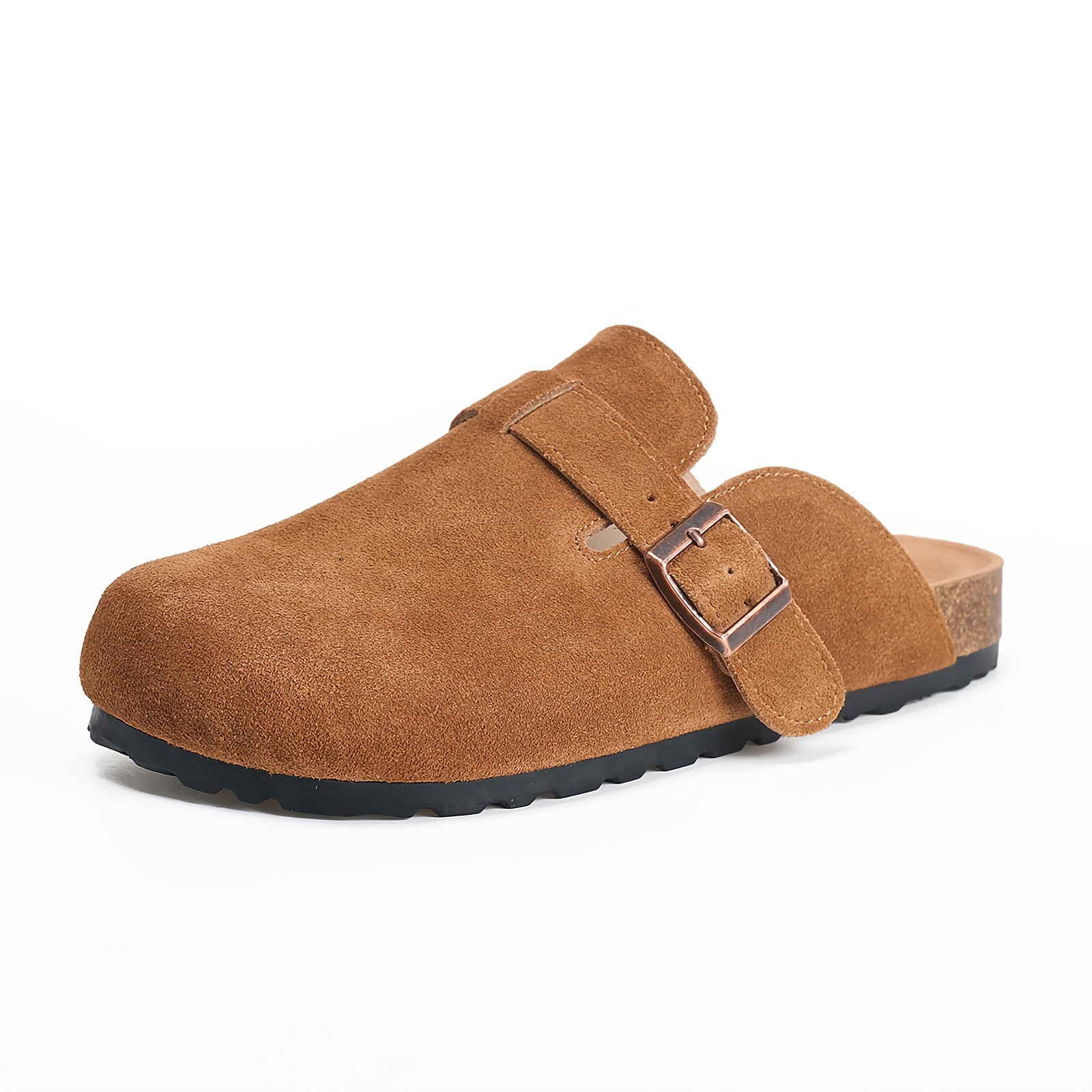 Women's Solid Color Flat Mules, Casual Buckle Strap Detailed Shoes, Women's Comfortable Shoes