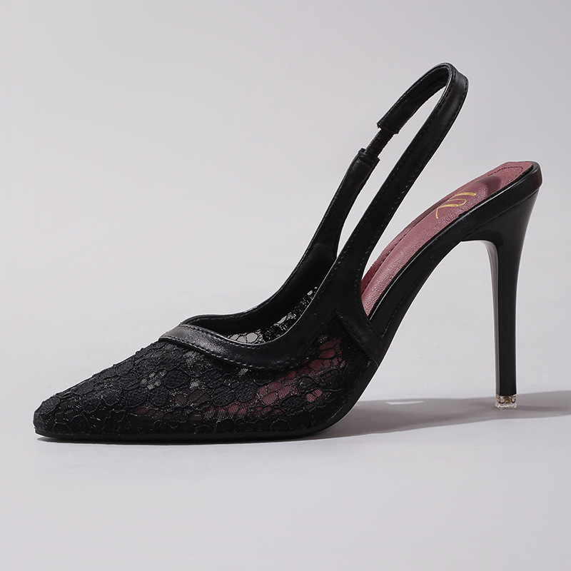 Fashion Lace Patchwork High Heels for Women Summer Elegant Sexy Pointed Toe Party Wedding Stiletto Sandals Cross-Border Exclusive