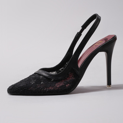 Fashion Lace Patchwork High Heels for Women Summer Elegant Sexy Pointed Toe Party Wedding Stiletto Sandals Cross-Border Exclusive