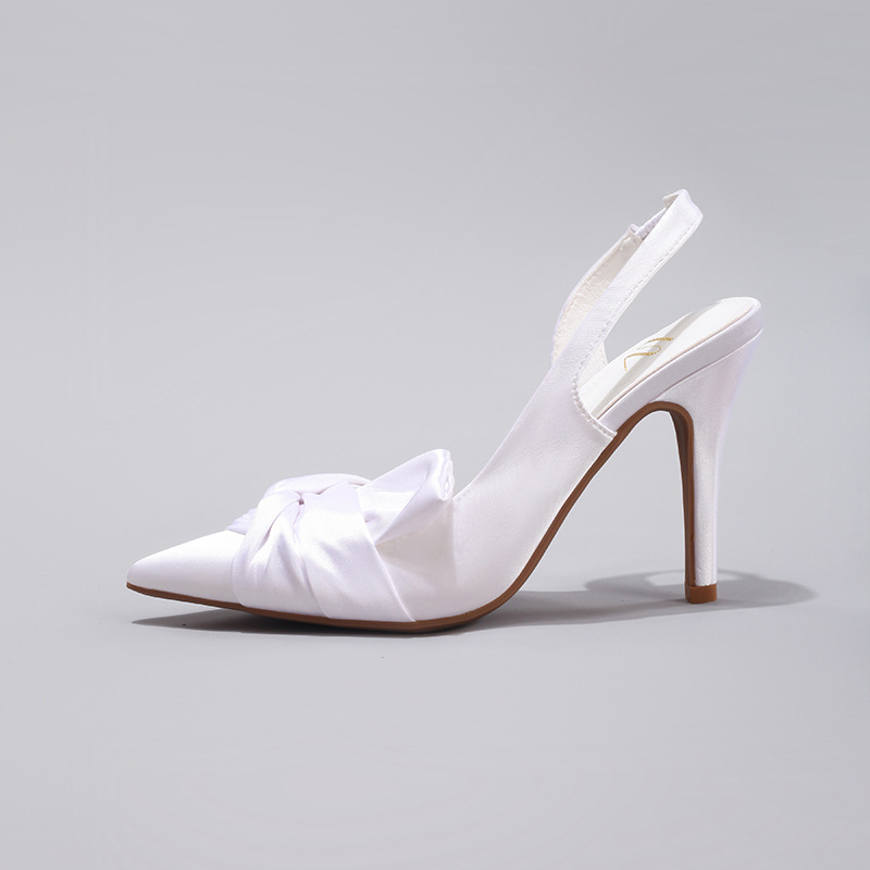 Twist Decor High Heels Romantic Sexy Pointed Toe Party Prom Satin Fashion Stiletto Sandals Cross-border European and American