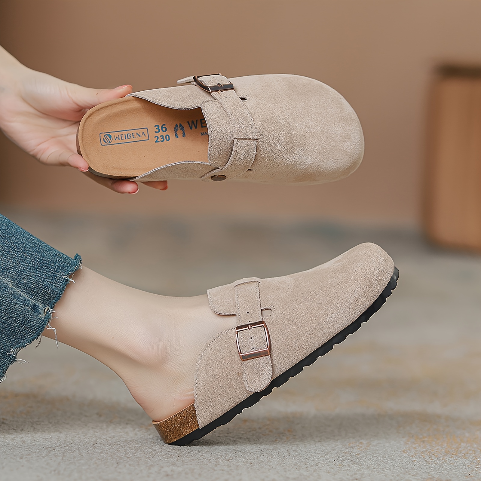 Women's Solid Color Flat Mules, Casual Buckle Strap Detailed Shoes, Women's Comfortable Shoes