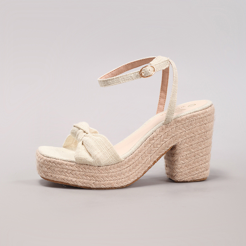 Jute Rope Wedge Thick Sole Sandals for Women, Woven Straw Rope Twist Strap Casual Summer High Heels, Cross-Border European and American Style