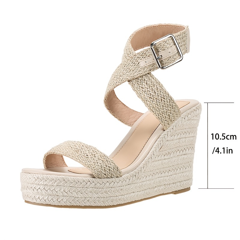 Women's Platform Wedge Espadrille Sandals, Lightweight Ankle Buckle Strap Shoes, Comfortable Open Toe Heels