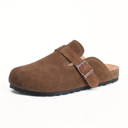 Women's Solid Color Flat Mules, Casual Buckle Strap Detailed Shoes, Women's Comfortable Shoes