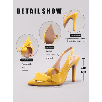 WEIBENA Bow High Heel Sandals Glossy Pu Elegant Sexy Pointed Toe Strap Women's Cross-Border European and American Sandals after Wedding Banquet