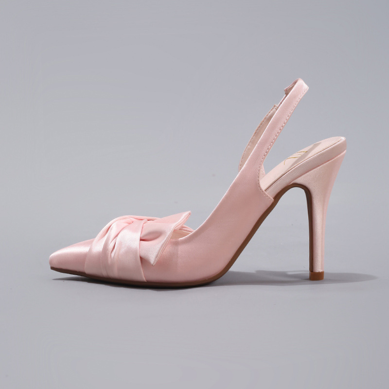 Twist Decor High Heels Romantic Sexy Pointed Toe Party Prom Satin Fashion Stiletto Sandals Cross-border European and American