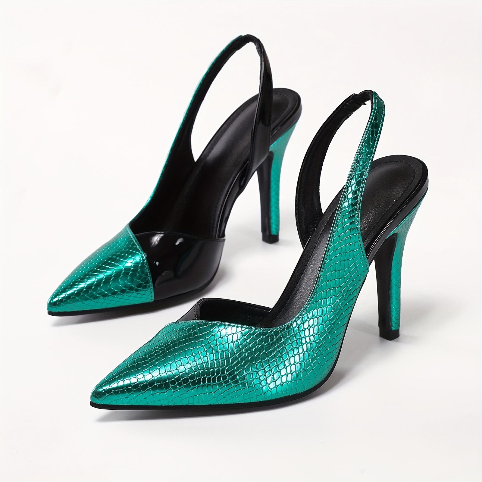 Women's Trendy Contrast Color Stiletto Heels, Elegant Point Toe Dress Pumps, Fashion Ankle Strap Slingback Heels
