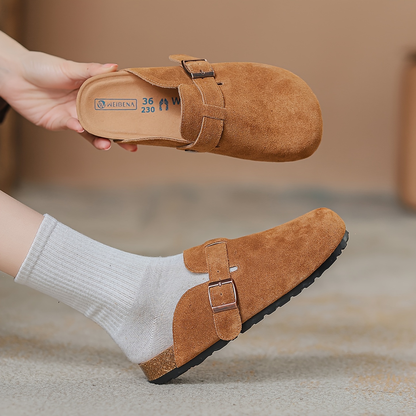 Women's Solid Color Flat Mules, Casual Buckle Strap Detailed Shoes, Women's Comfortable Shoes