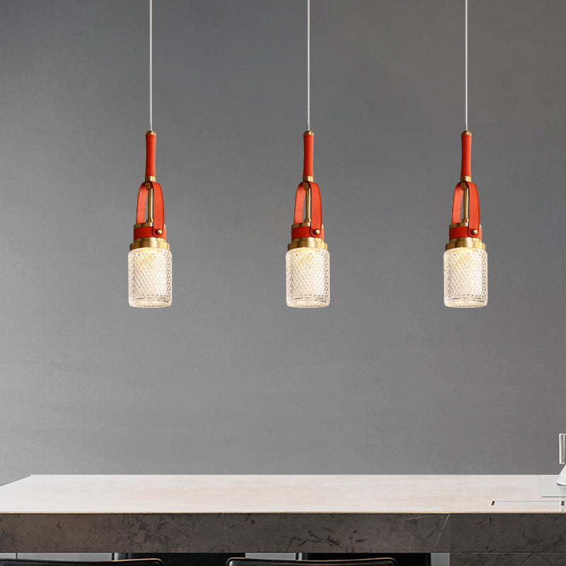 Modern Creative red leather rectangle chandelier