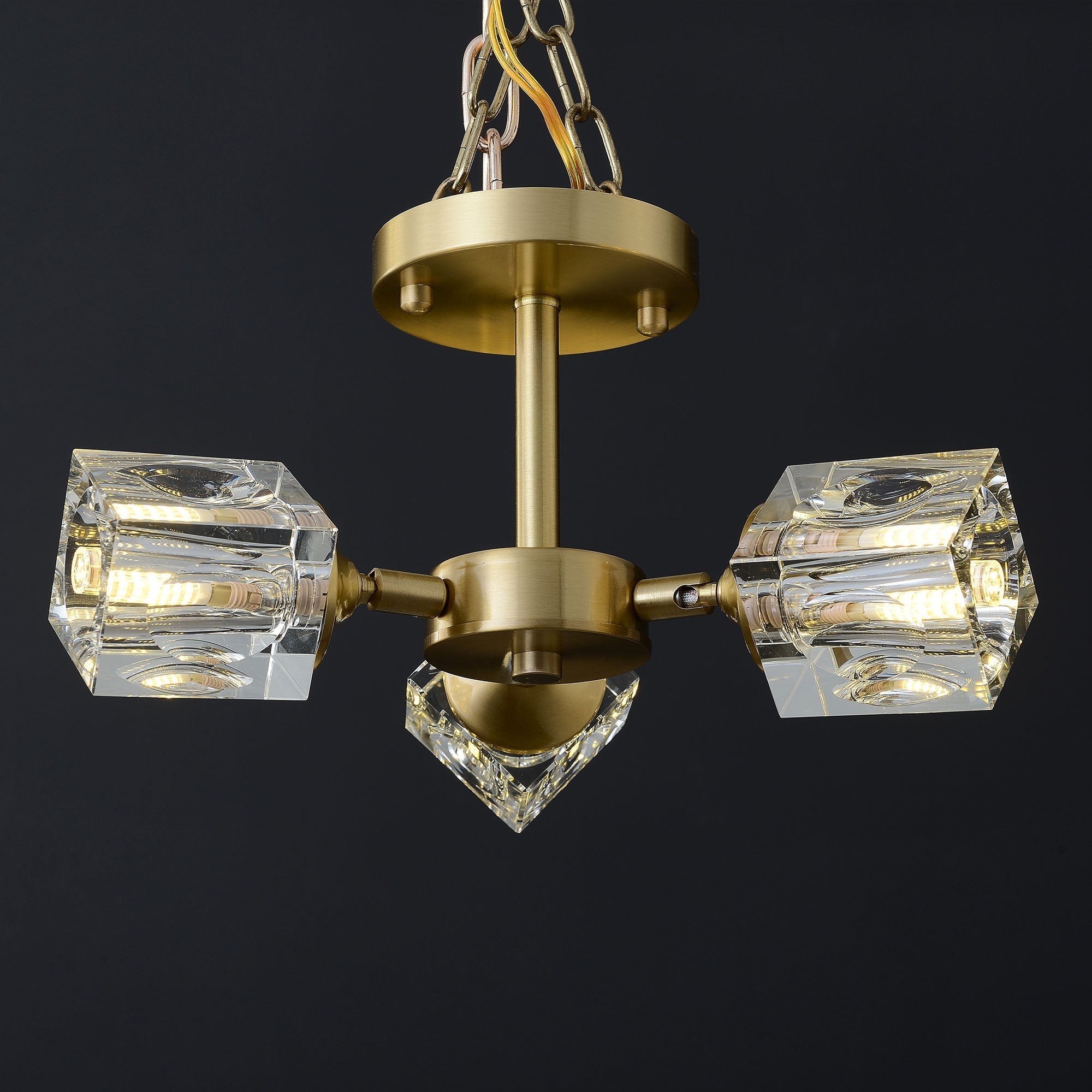 Crystal Square Round Chandelier 3-Lights