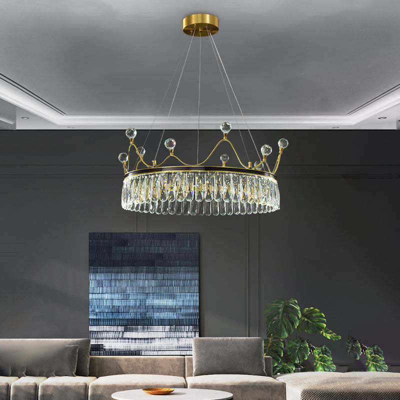 Modern Creative Crown Crystal Round Golden Lamp Body Modern Chandelier