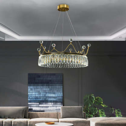Modern Creative Crown Crystal Round Golden Lamp Body Modern Chandelier