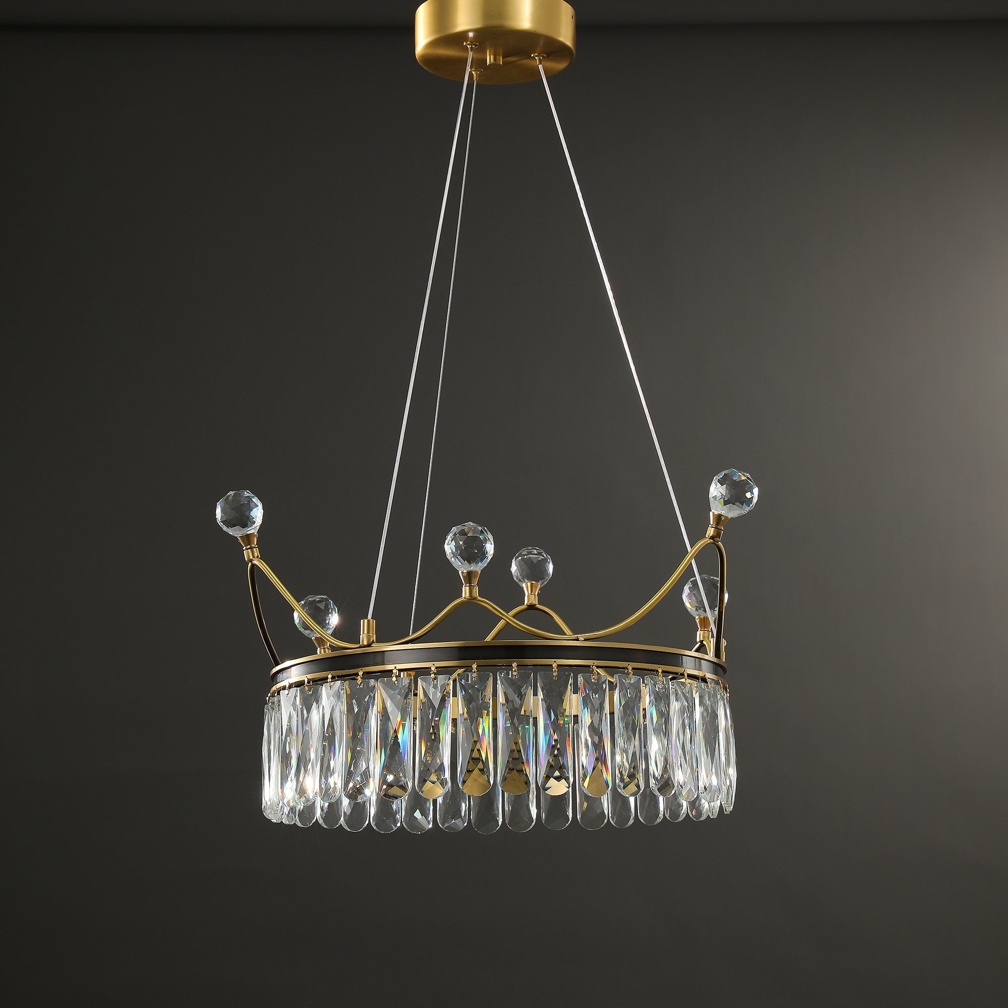 Modern Creative Crown Crystal Round Golden Lamp Body Modern Chandelier