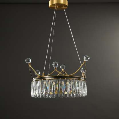Modern Creative Crown Crystal Round Golden Lamp Body Modern Chandelier