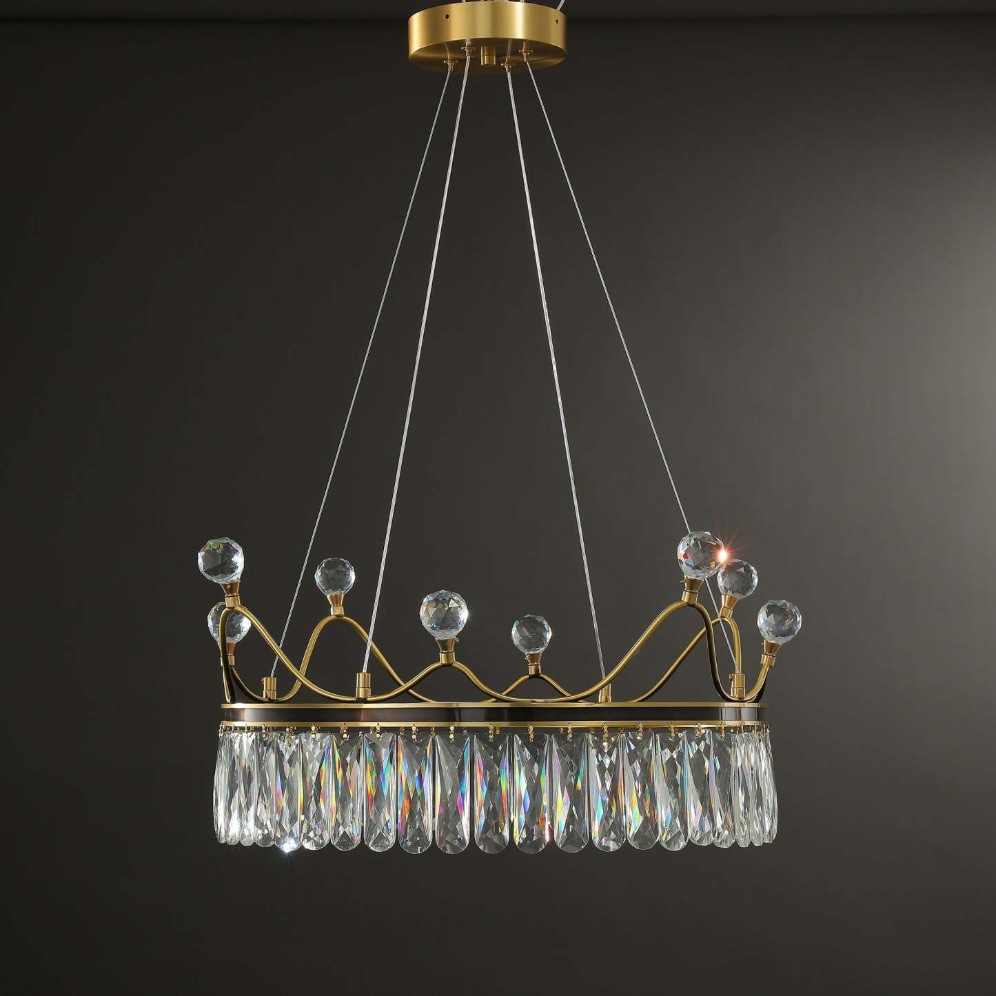 Modern Creative Crown Crystal Round Golden Lamp Body Modern Chandelier