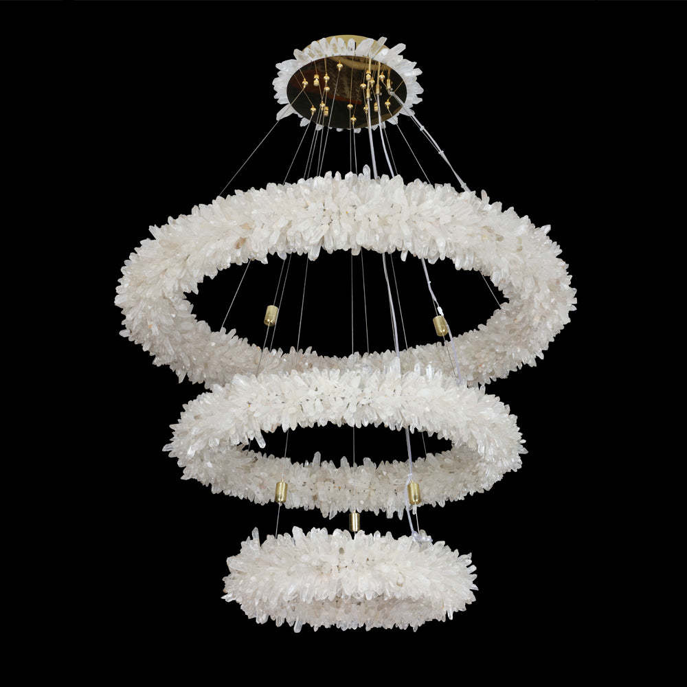 Rock Crystal (24+36+48) Inch 3 Tiers Modern Geode Quartz Crystal LED Ring Chandelier