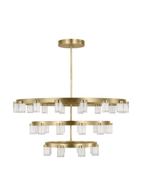 Ella LED 3-tiers Chandelier In Natural Brass 44"