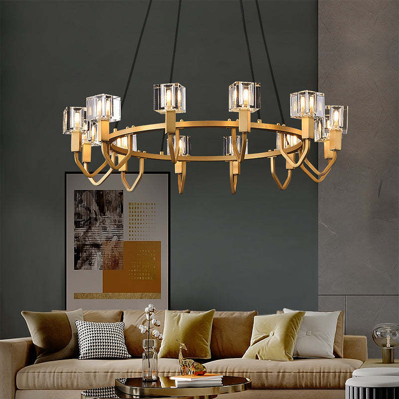Round Cube Crystal Chandelier 12 Light