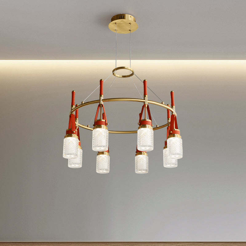 Luxury  Full Copper Red Leather Chandelier