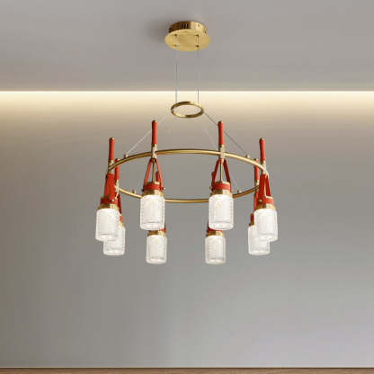 Luxury  Full Copper Red Leather Chandelier