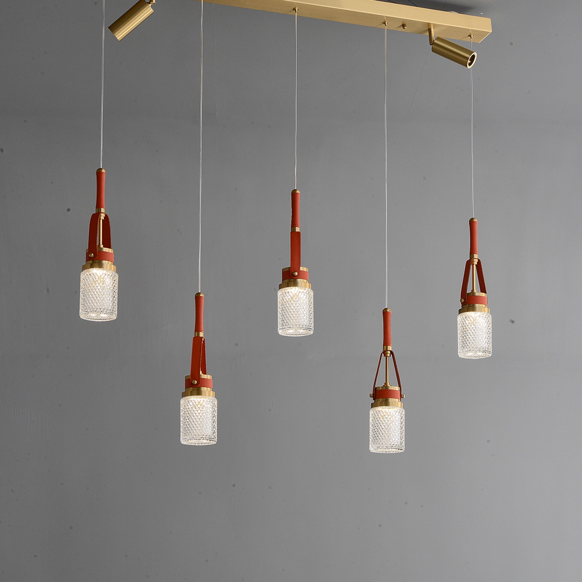 Modern Creative red leather rectangle chandelier