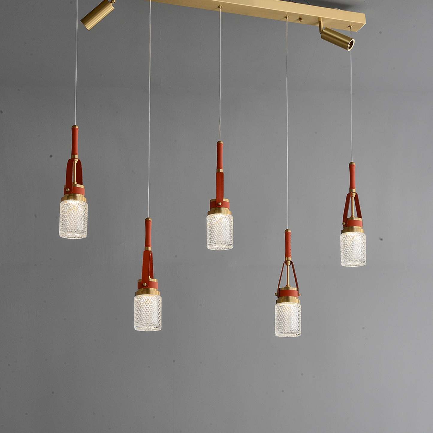Modern Creative red leather rectangle chandelier