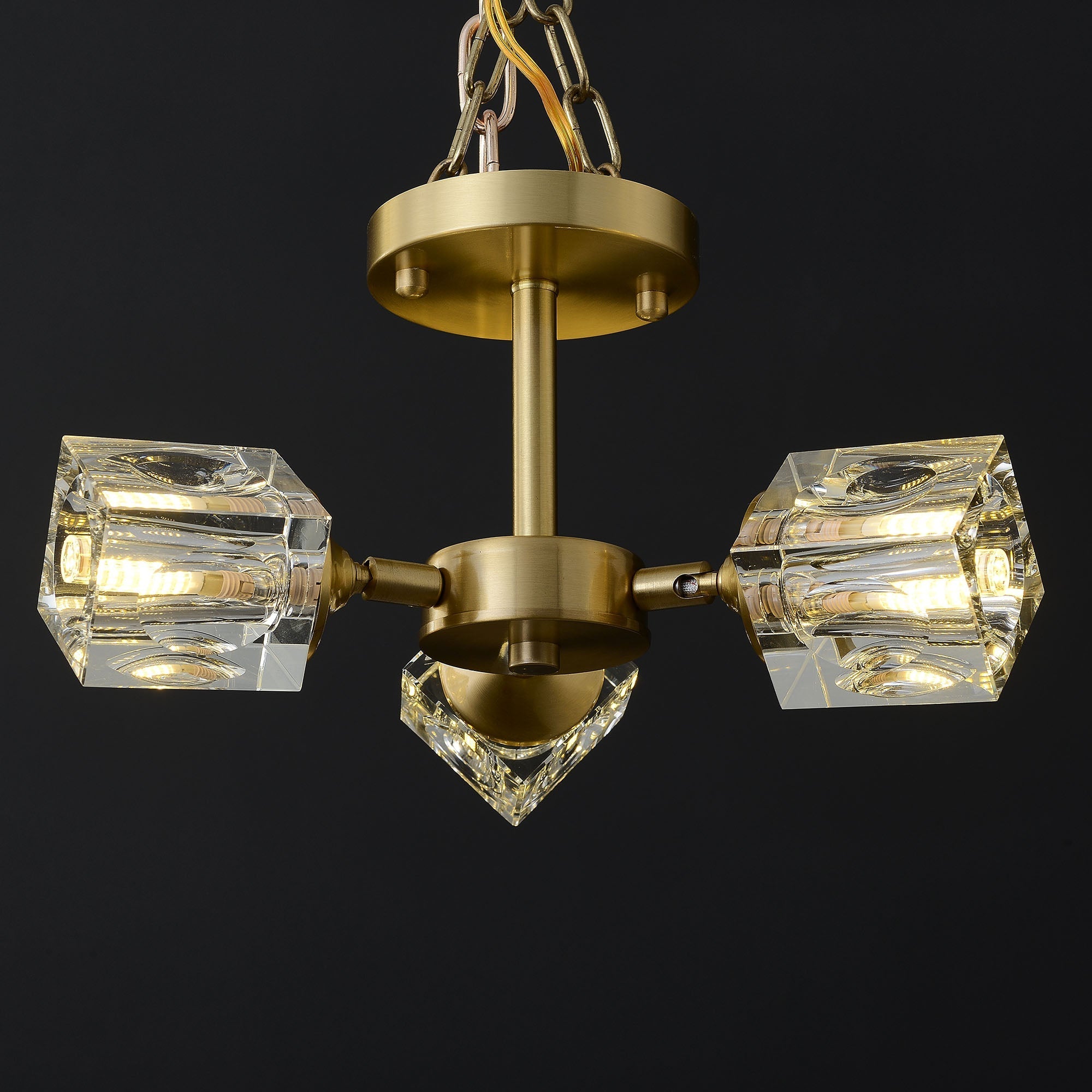 Crystal Square Round Chandelier 3-Lights