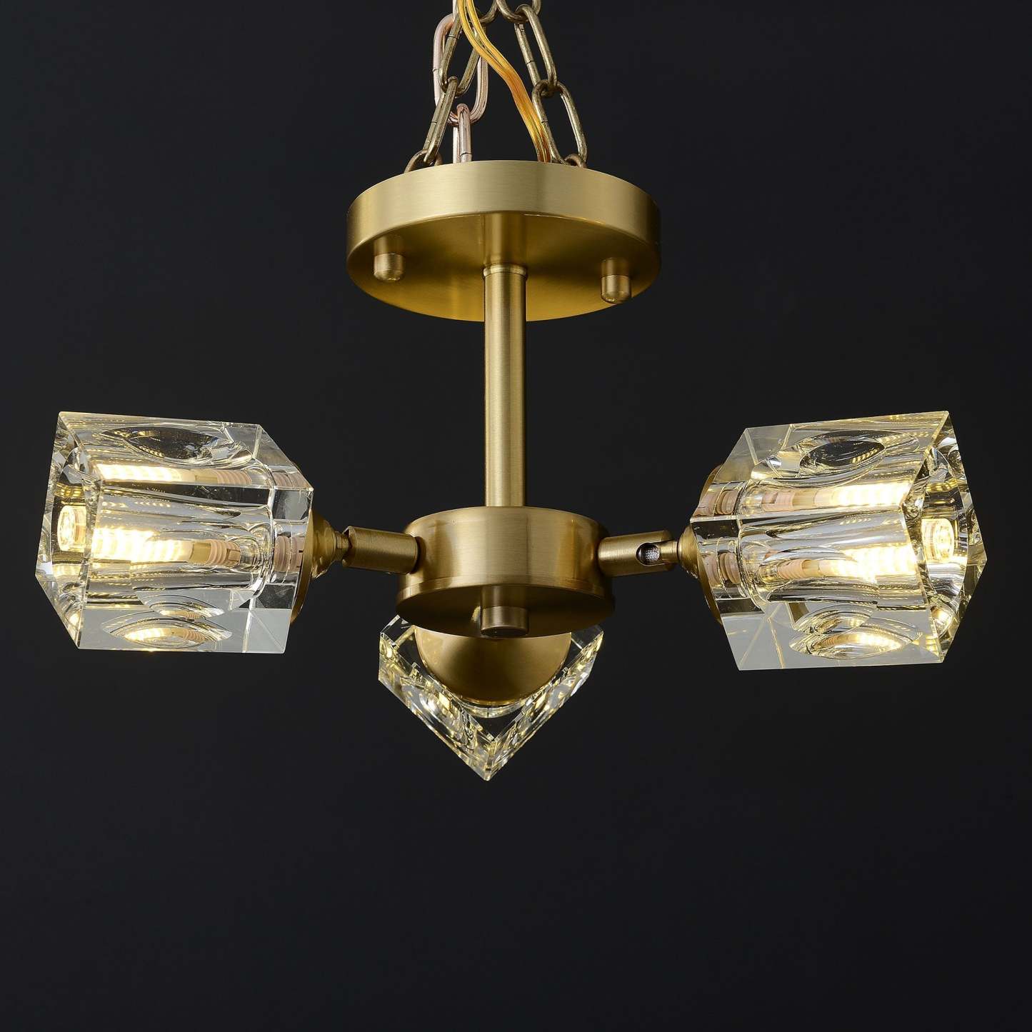 Crystal Square Round Chandelier 3-Lights