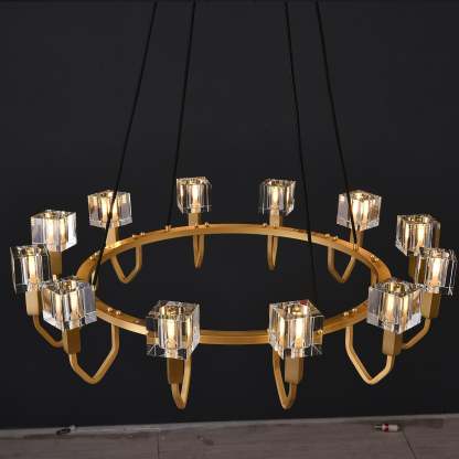 Round Cube Crystal Chandelier 12 Light