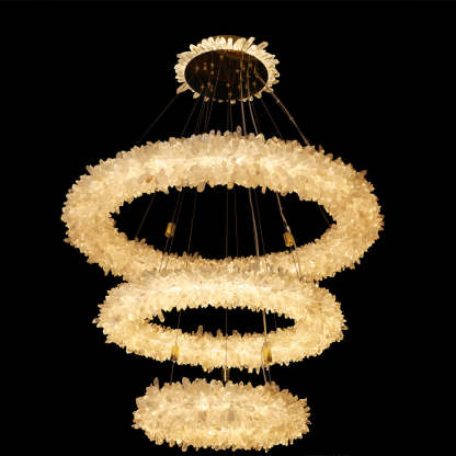 Rock Crystal (24+36+48) Inch 3 Tiers Modern Geode Quartz Crystal LED Ring Chandelier