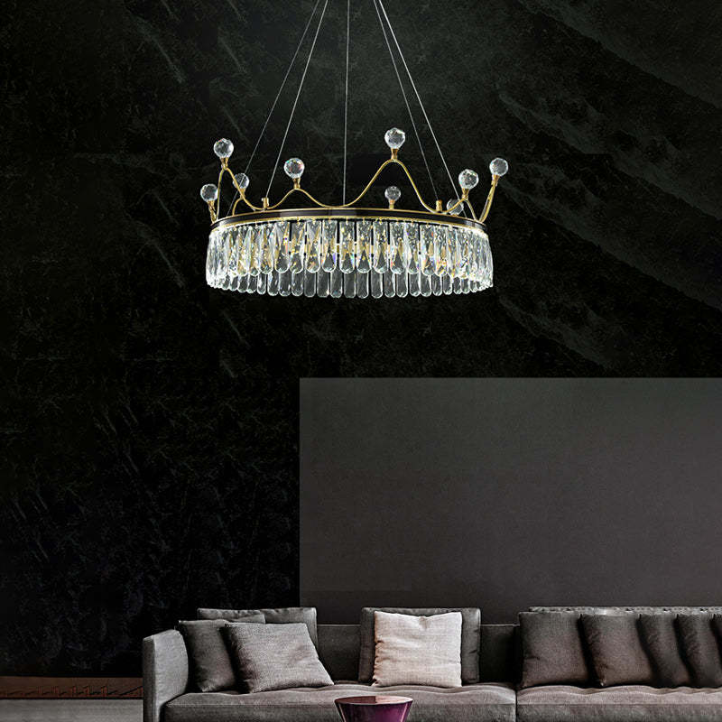Modern Creative Crown Crystal Round Golden Lamp Body Modern Chandelier