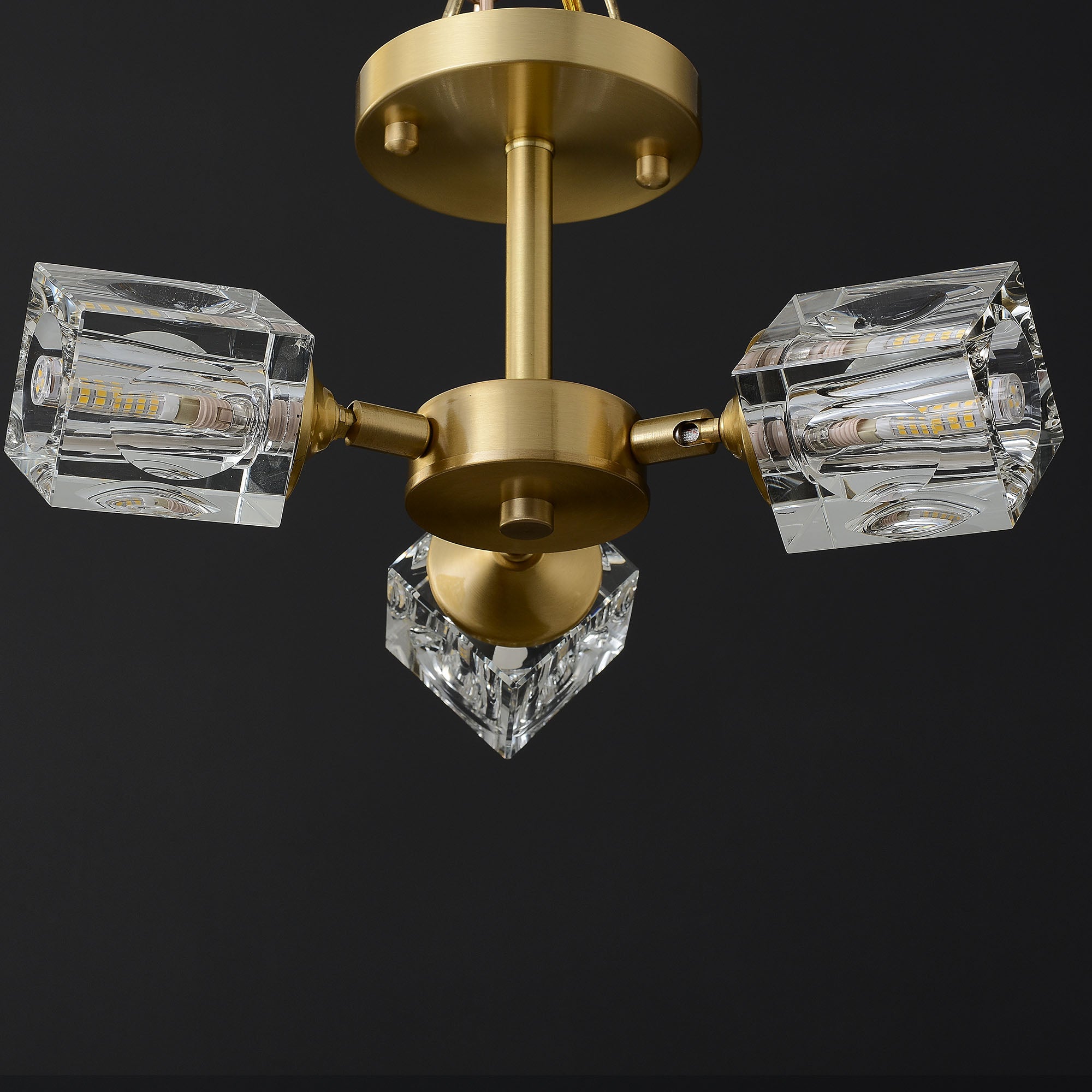 Crystal Square Round Chandelier 3-Lights