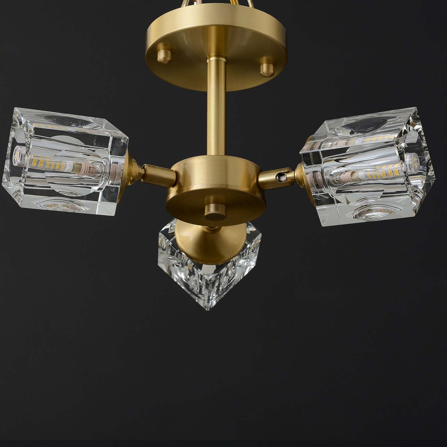 Crystal Square Round Chandelier 3-Lights