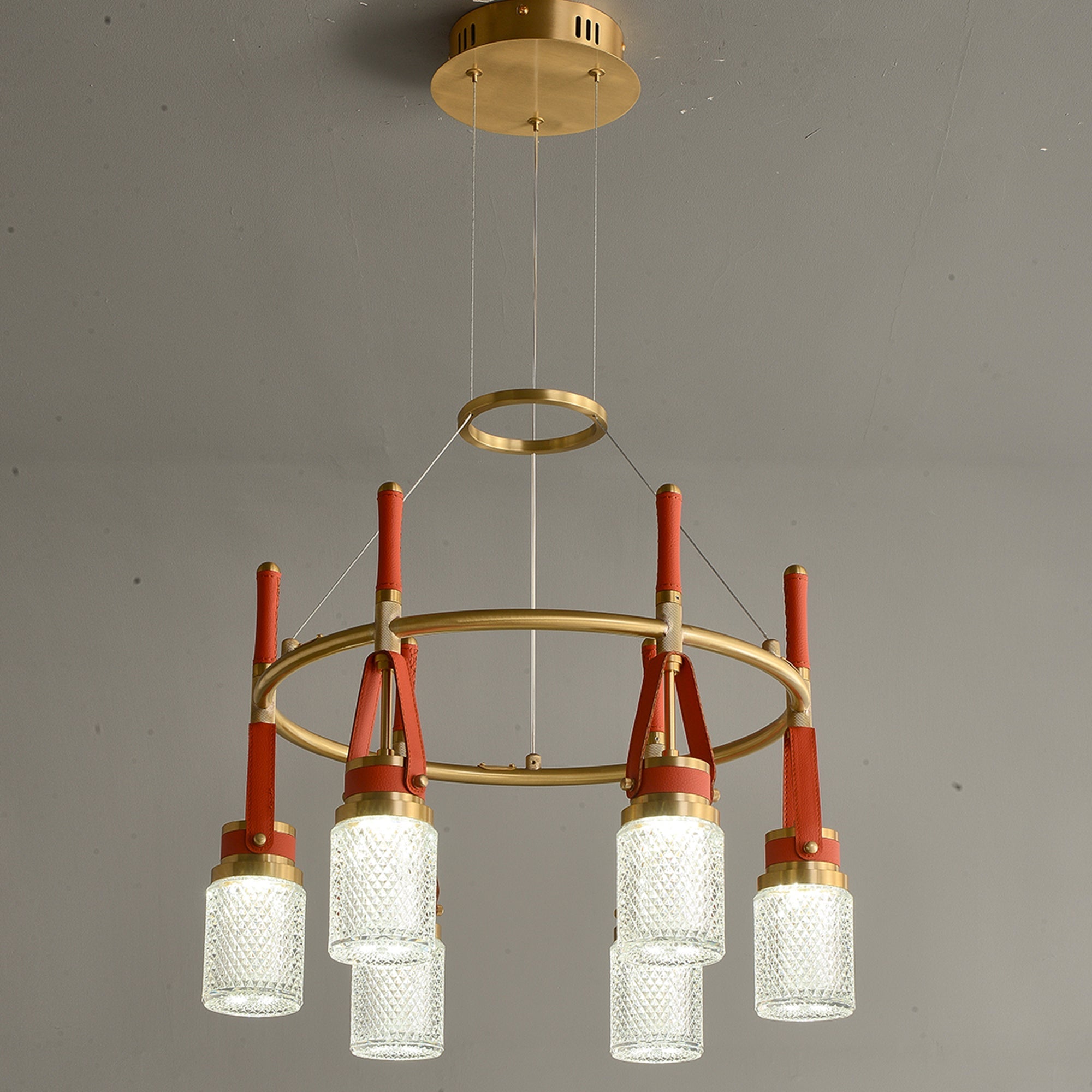 Luxury Full Copper Red Leather Chandelier