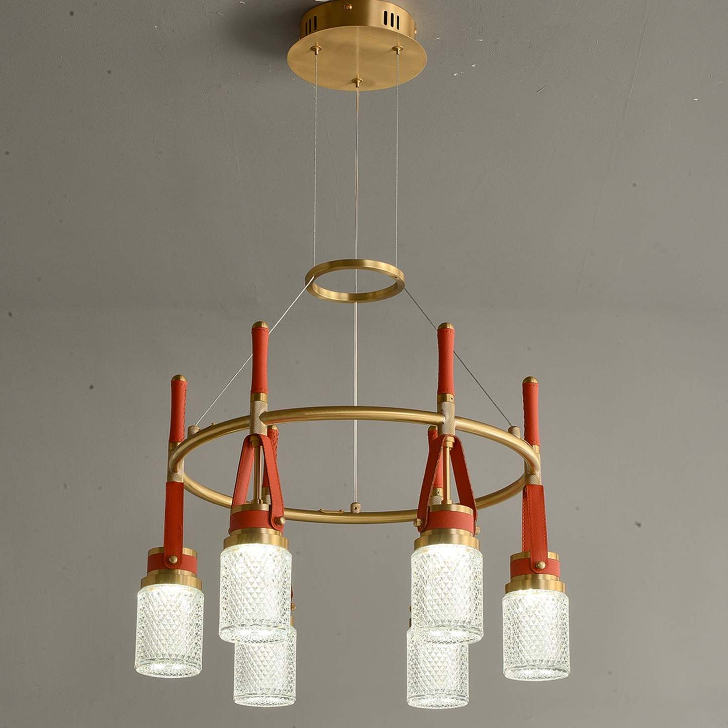 Luxury Full Copper Red Leather Chandelier