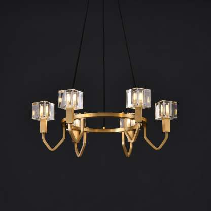 Round Cube Crystal Chandelier 6 Light