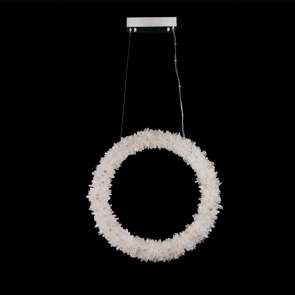Rock Crystal Modern Geode Quartz Crystal Chandelier Vertical Hanging Ring Pendant Light