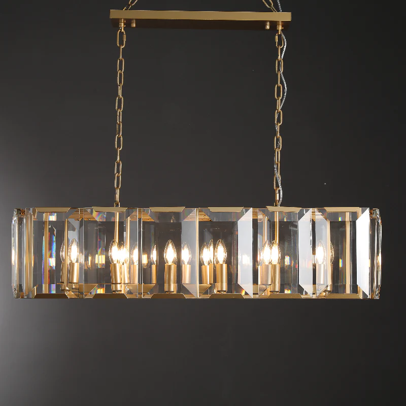 Halow Faceted Crystal Rectangular Chandelier 42"