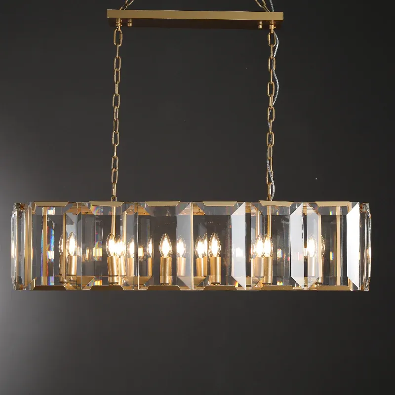 Halow Faceted Crystal Rectangular Chandelier 42"