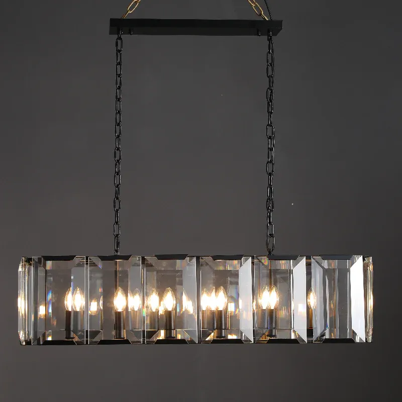 Halow Faceted Crystal Rectangular Chandelier 42"