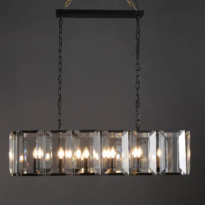 Halow Faceted Crystal Rectangular Chandelier 42"