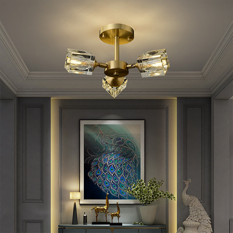 Crystal Square Round Chandelier 3-Lights