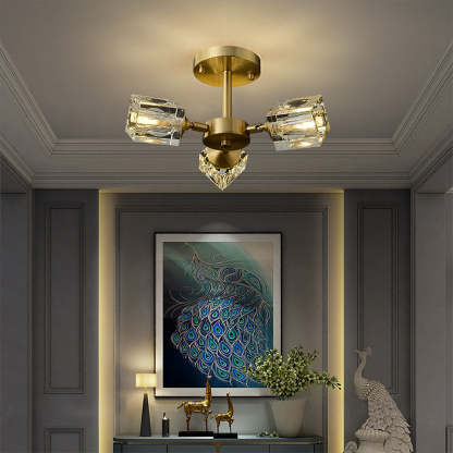 Crystal Square Round Chandelier 3-Lights