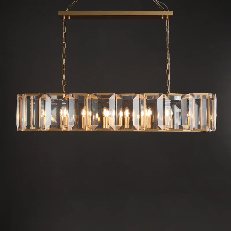 Halow Faceted Crystal Rectangular Chandelier 54"