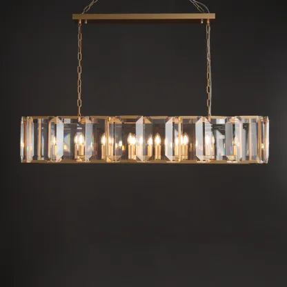 Halow Faceted Crystal Rectangular Chandelier 54"