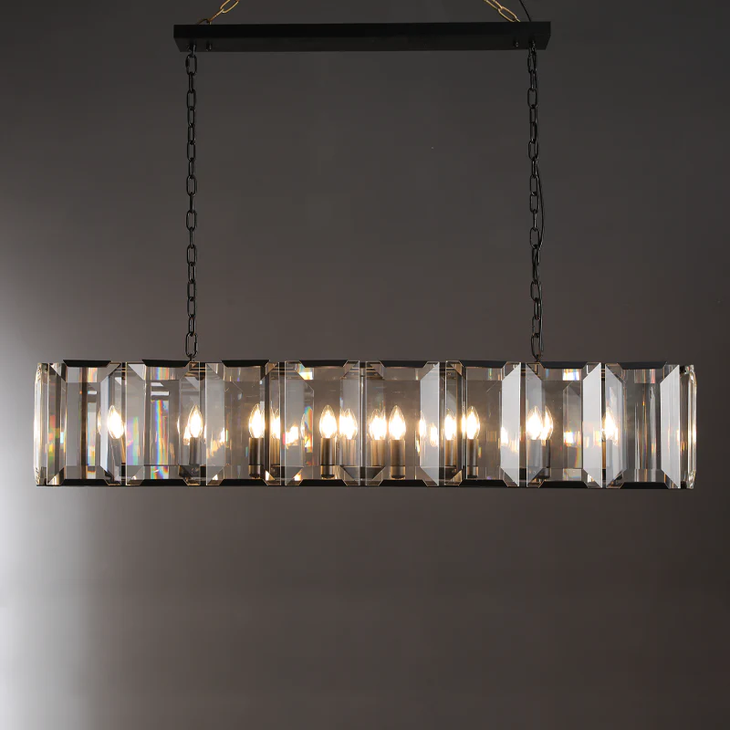 Halow Faceted Crystal Rectangular Chandelier 54"