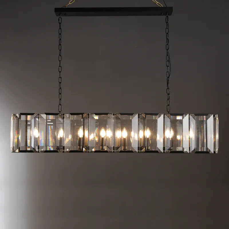 Halow Faceted Crystal Rectangular Chandelier 54"